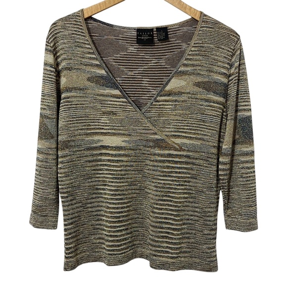 Tailor B Moss Womens Silk Blend Metallic Stretch Top Size L Vintage Autumn - Picture 5 of 5